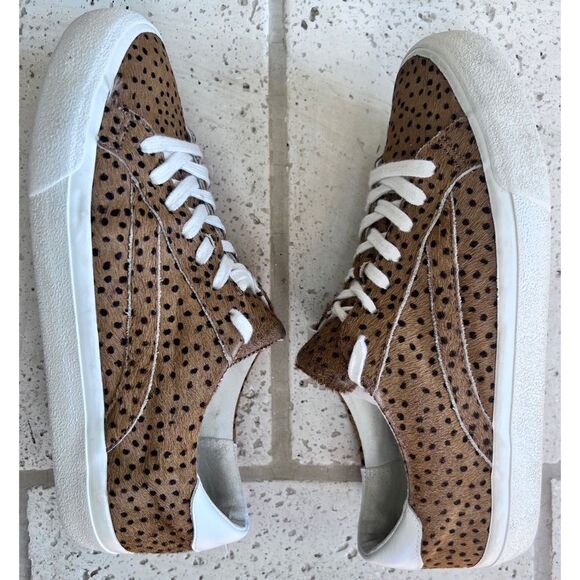 Madewell Sidewalk Low Top Spot Calf Hair Lace Up Sneakers Brwn Blck Sz W 7/M 5.5 - Picture 9 of 15